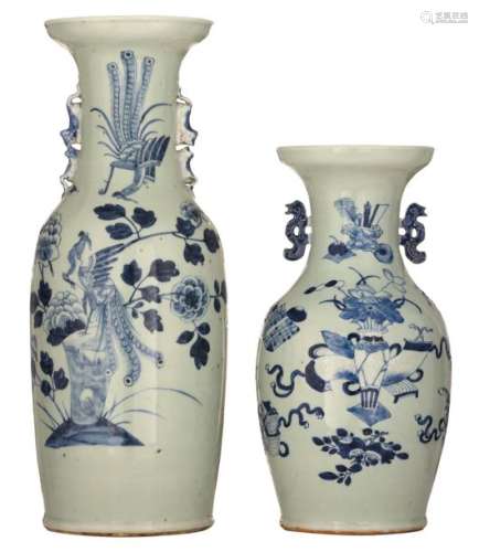 Two Chinese blue and white celadon ground vases, d…
