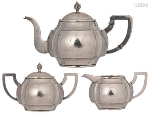 A Chinese three piece silver tea set, hallmarked '…