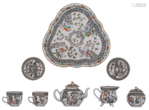 A Chinese famille verte tea set, a tea tray, two c…