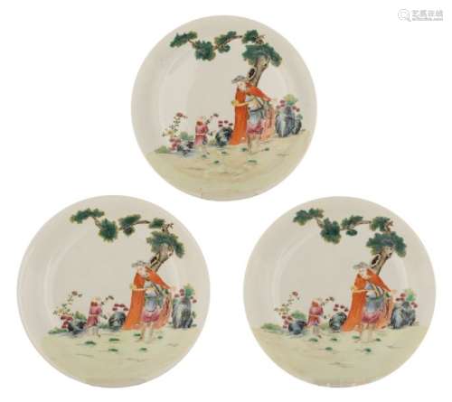 Three Chinese famille rose dishes with Western dec…