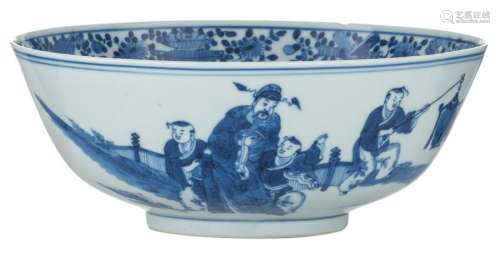 A Chinese blue and white bowl, inside and outside …
