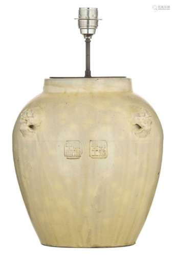 A Chinese olive green Song type ware vase, the han…