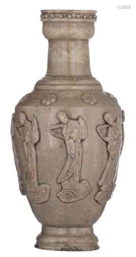 A Chinese celadon glazed stoneware vase, relief de…