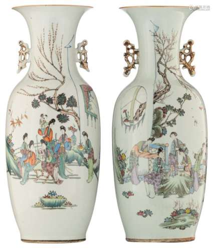 Two Chinese polychrome vases, both vases decorated…