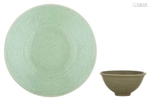 A Chinese celadon glazed porcelain plate, impresse…