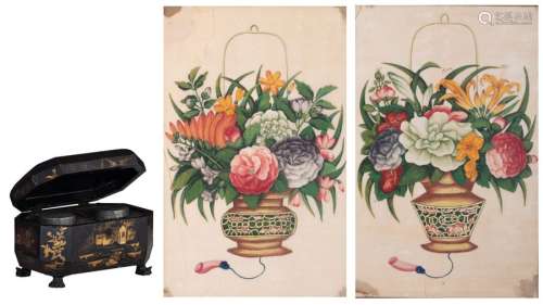 A pair of Chinese 18th/19thC watercolours on pit p…