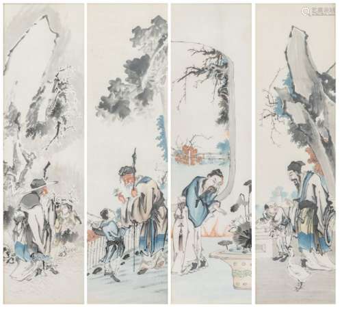 Four Chinese scrolls depicting scholars or philoso…