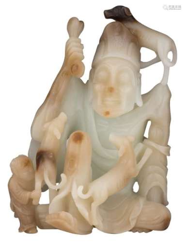 An Oriental jade and coloured jade carved figure, …