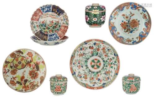 Five Chinese polychrome dishes; added three ditto …