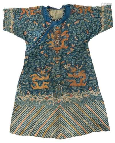 A Chinese embroidered silk robe formerly worn by a…