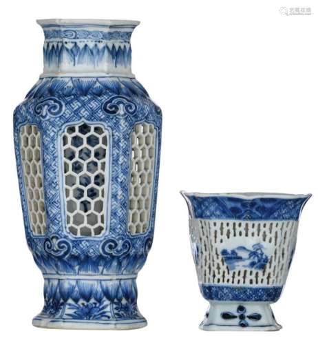 A Chinese blue and white hexagonal double walled o…