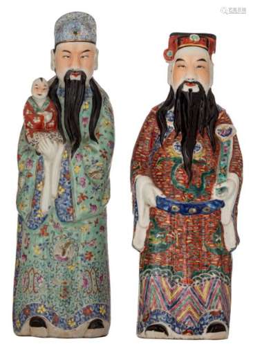 Two Chinese polychrome decorated porcelain figures…