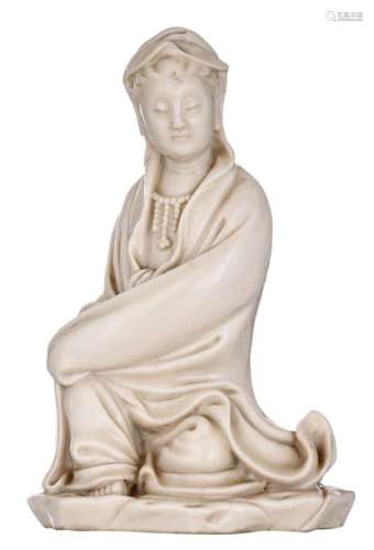 A Chinese blanc de chine seated Guanyin, 19thC, H …