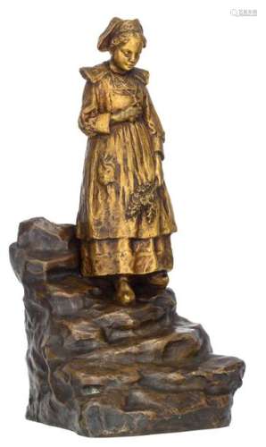 D'Aste J., a peasant girl mourning, patinated bron…