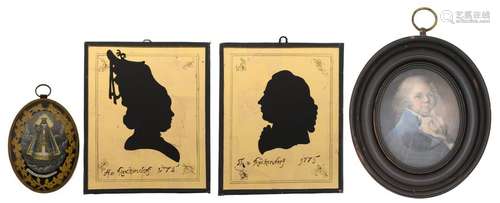 Two 'verre eglomise' silhouette profile portraits,…