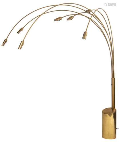 A large brass 1950s design floor lamp, with six ad…