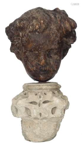 A sculpture of the head of an angel, limewood with…