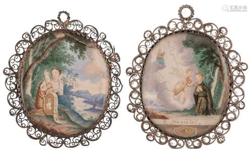 Two 18thC oval shaped miniature devotional medalli…