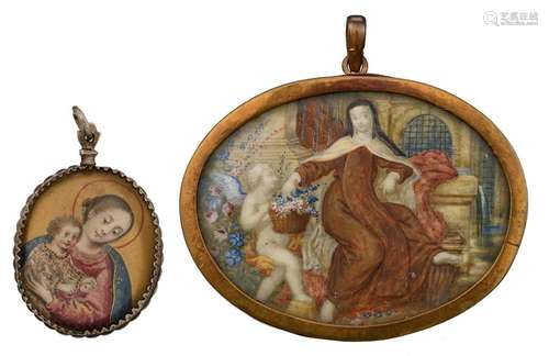 Two 18thC oval shaped devotional miniatures, both …