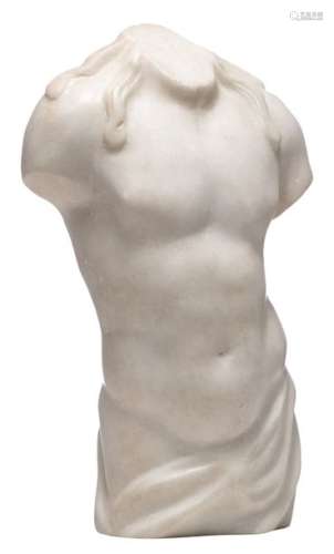 A Carrara marble male torso after the Antique, H 2…