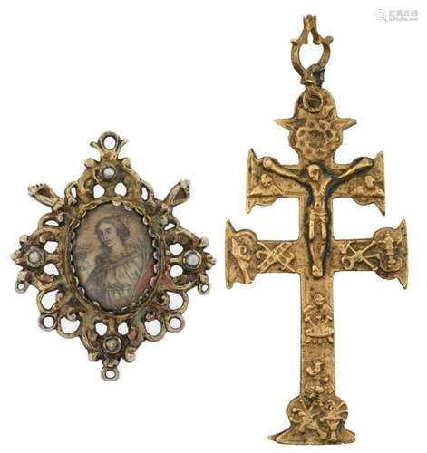 Two 17thC devotional pendants, one with a hand col…