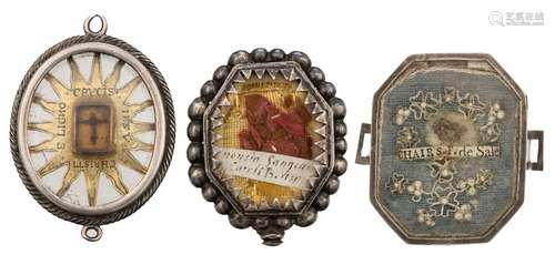 Three 17th / 18thC devotional reliquary pendants w…