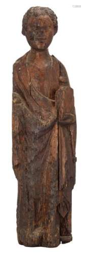 An oak sculpture of a Saint, 15thC, the the Low Co…