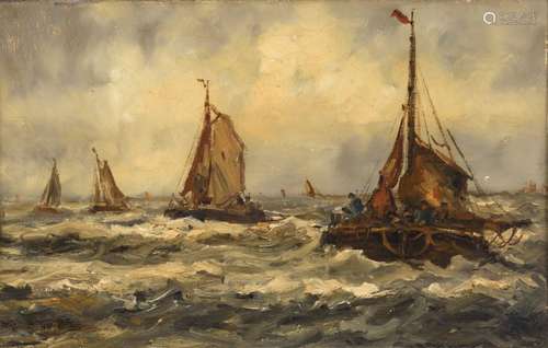 Mesdag H.W., fishing boats on a rough sea, oil on …