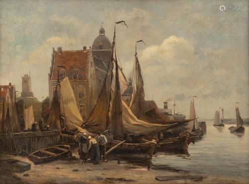 Timmermans (Louis Etienne), a Dutch harbour view w…