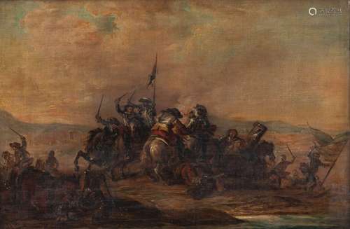 No visible signature, a battlefield, 19thC, oil on…