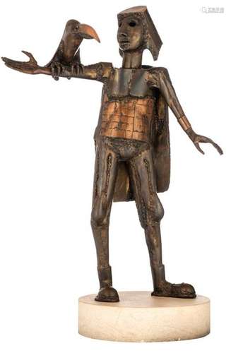 Claerhout J., the falconer, patinated bronze on a …