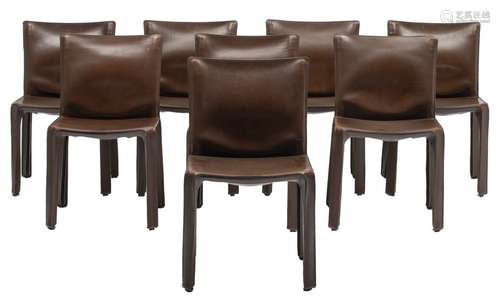 A set of eight cab chairs with dark brown saddle l…