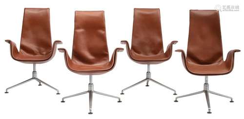 A set of four cognac leather upholstered 'Tulip ch…