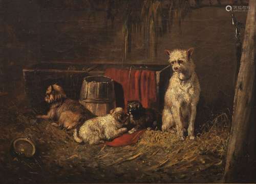 De Vos V., puppies in the hay, oil on canvas, 32 x…