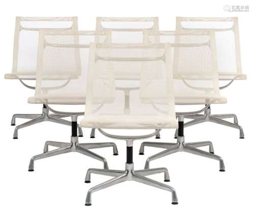 A set of six Vitra aluminium EA105 Eames chairs wi…