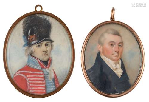 Two English Regency period portrait miniatures, on…