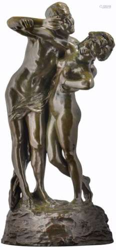 Lambeaux J., 'La séduction', patinated bronze, H 7…