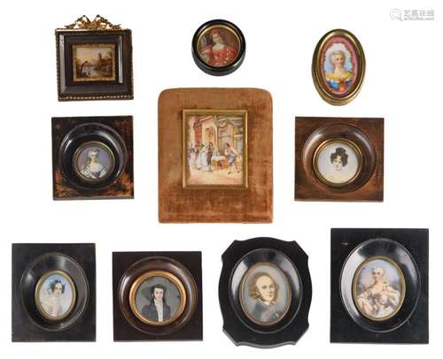 A collection of eight various portrait miniatures,…