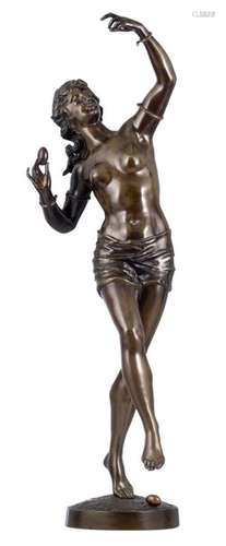 Drouot E., a dancing girl, patinated bronze, H 79 …