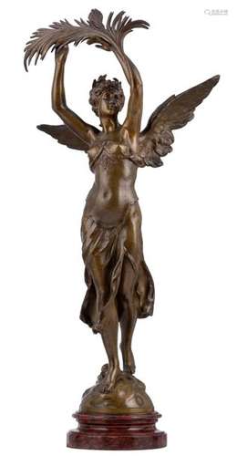 Moreau Math., 'La Victoire', green patinated bronz…