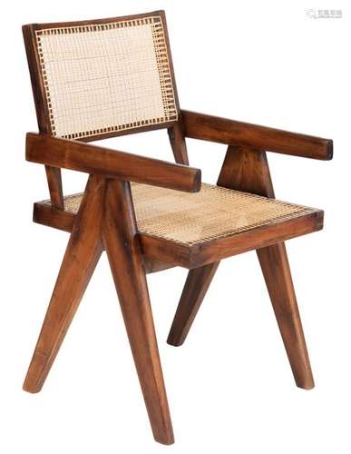 A fine teak Jeanneret office chair with a caned se…