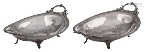 A pair of 19thC Rococo Revival silver vegetable di…