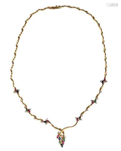 An 18ct gold necklace set with brilliant cut diamo…