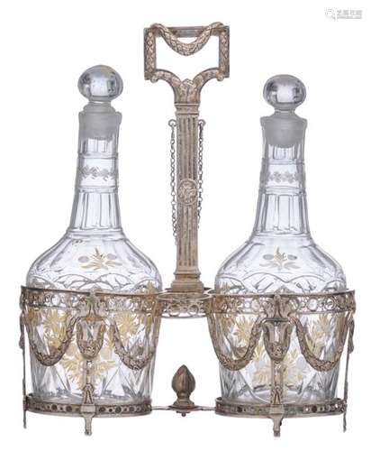 A Neoclassical silver cruet set, indistinctly hall…