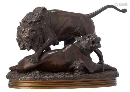 Waagen A., a family of lions, patinated bronze, H …