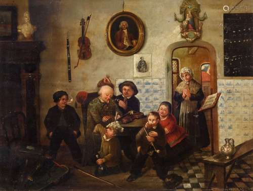 Gobbairts E., a music class, 19thC, oil on panel, …