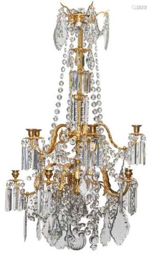 A fine gilt bronze and cut crystal chandelier, H 1…