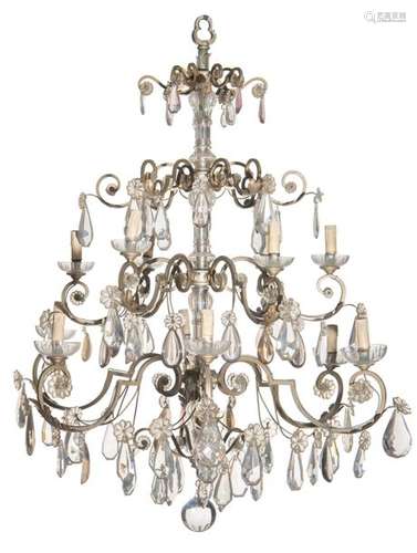 A fine bronze chandelier with cut crystal decorati…