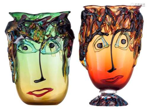 Two Murano glass 'Picasso' tall oval vases, Costan…