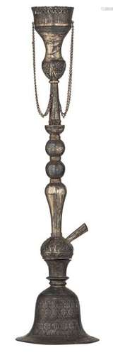 A Middle Eastern silver hookah, decorated with ara…